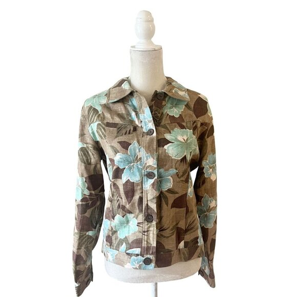 Coldwater Creek Floral Print Linen Blend Jacket S - Picture 1 of 3